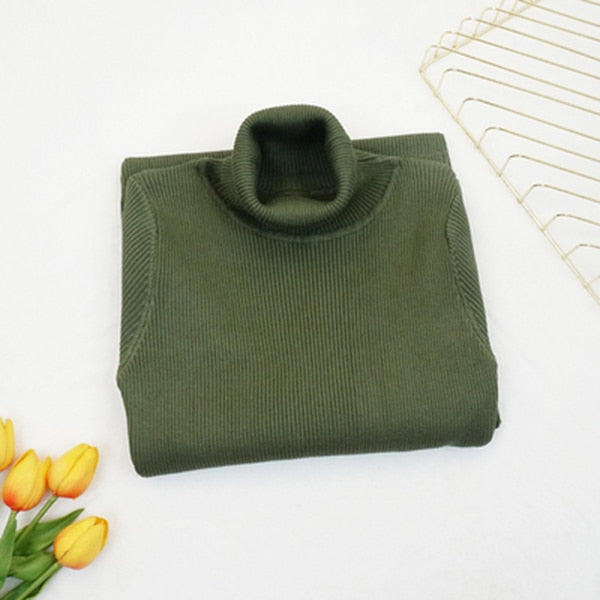 Autumn Winter Women Knitted Dress Turtleneck Sweater Dress