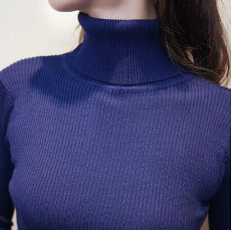 Autumn Winter Women Knitted Dress Turtleneck Sweater Dress