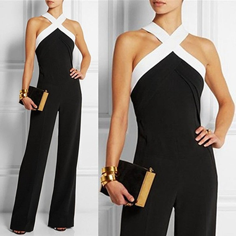 Long Women Jumpsuits 2020 Summer Plus Size Pants Sexy Halter Neck Off Shoulder Sleeveless Rompers Casual Playsuit Lady Overalls