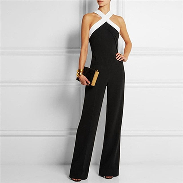 Long Women Jumpsuits 2020 Summer Plus Size Pants Sexy Halter Neck Off Shoulder Sleeveless Rompers Casual Playsuit Lady Overalls
