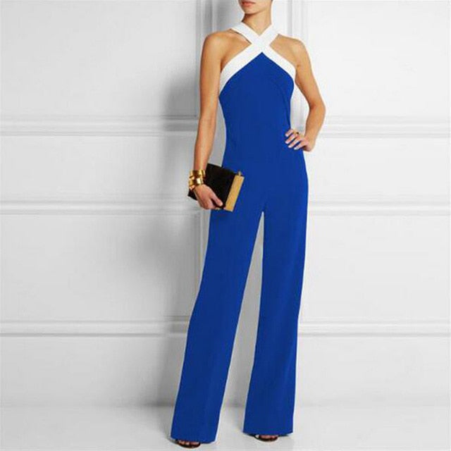 Long Women Jumpsuits 2020 Summer Plus Size Pants Sexy Halter Neck Off Shoulder Sleeveless Rompers Casual Playsuit Lady Overalls