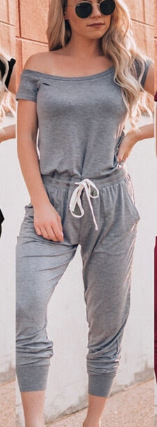 2019 Fashion Women's Off Shoulder Solid Casual Loose Playsuit Bodycon Short Sleeve Jumpsuit Romper Trousers