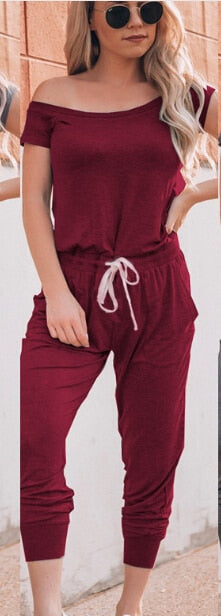 2019 Fashion Women's Off Shoulder Solid Casual Loose Playsuit Bodycon Short Sleeve Jumpsuit Romper Trousers