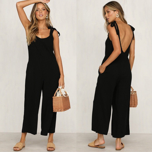 Rompers 2019 Summer new Women Casual Loose Linen Cotton Jumpsuit Sleeveless Backless Playsuit Trousers Overalls