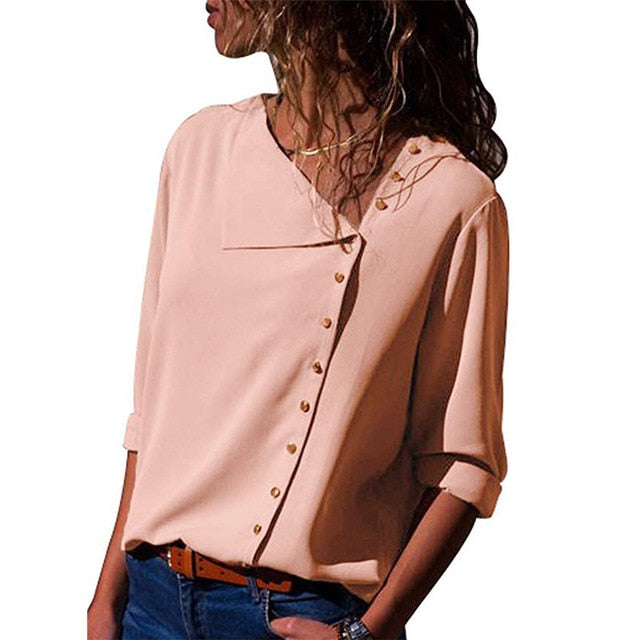 Blouse 2020 Fashion Long Sleeve Women Blouses and Tops Skew Collar Solid Office Shirt Casual Tops Blusas Chemise Femme