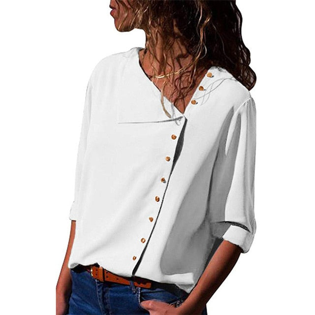 Blouse 2020 Fashion Long Sleeve Women Blouses and Tops Skew Collar Solid Office Shirt Casual Tops Blusas Chemise Femme