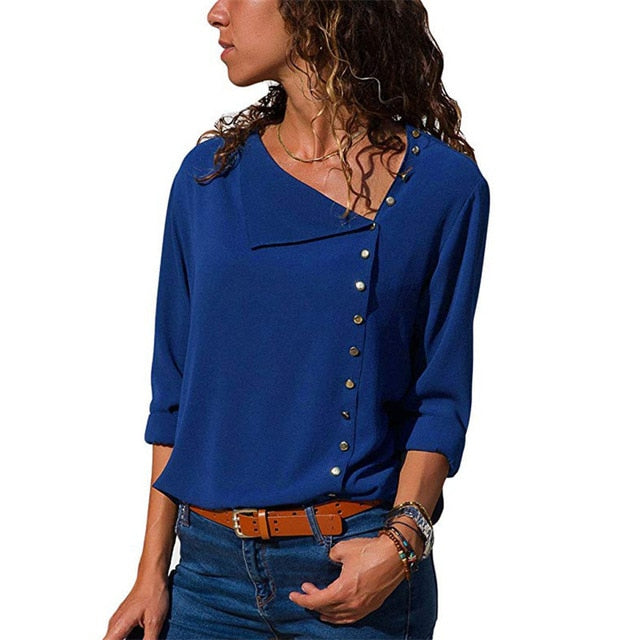 Blouse 2020 Fashion Long Sleeve Women Blouses and Tops Skew Collar Solid Office Shirt Casual Tops Blusas Chemise Femme