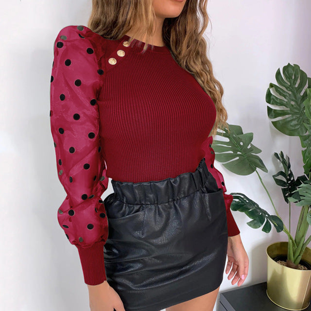 Neue Frauen Mesh Sheer Bluse Sehen-durch Puff Langarm Bluse Mode Perle Transparent Weißes Hemd Weibliche Blusas Herbst tops