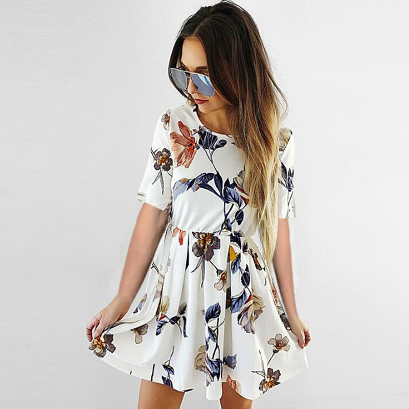 Summer Dress Women's 2018 Sexy Bottoming Simple Printed